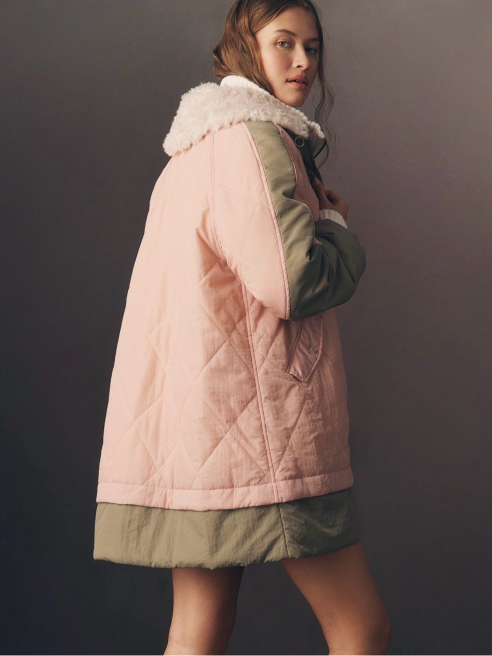 NWT- Pilcro Sherpa Fleece Collar Quilted Liner Coat (Size L) - Picture 5 of 16